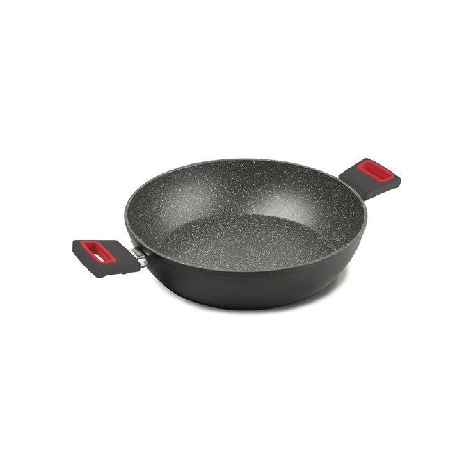 Ghidini Cipriano 22825N060 VIVA' LINE Tegame in Alluminio con Rivestimento Antiaderente Stone Look Adatto a Tutte le Fonti di Calore incluso Induzione Diametro 32 cm 2 Manici colore Grigio e Rosso