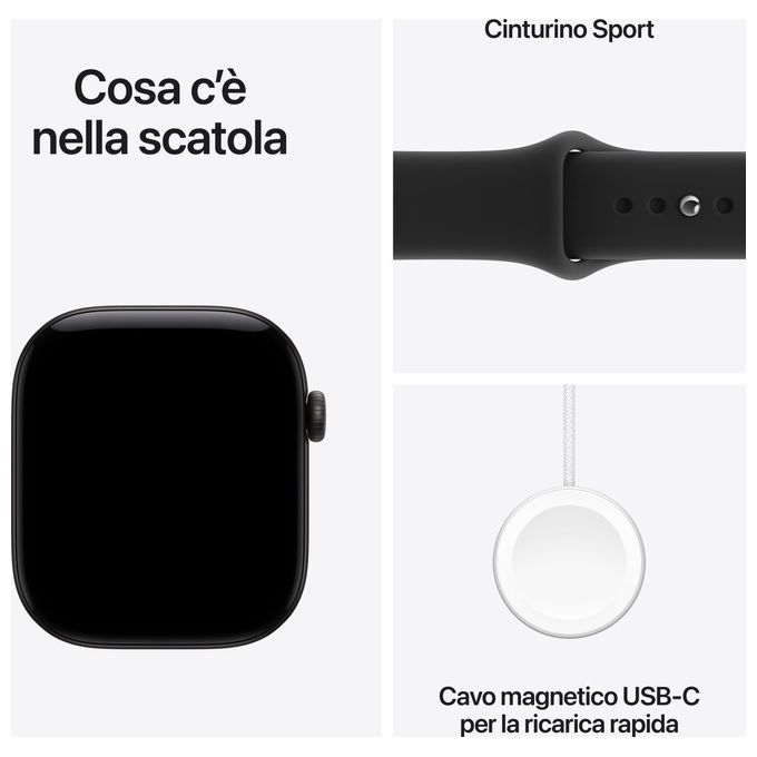 Apple MJEK4QL-A Apple Watch Series 12 GPS Cassa 46 mm in Alluminio Sensore Frequenza Cardiaca Monitoraggio Salute Completo Ricarica Rapida Ceramic Shield 2 colore Nero