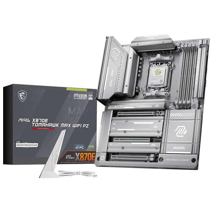 MSI 7E84-002R MAG X870E TOMAHAWK MAX WIFI PZ Scheda Madre ATX supporto AMD Ryzen 9000 8000 7000 AM5 DDR5 fino a 8400 MT-s OC PCIe 5.0 x16 M.2 Gen5 Wi-Fi 7 LAN 5G colore Nero