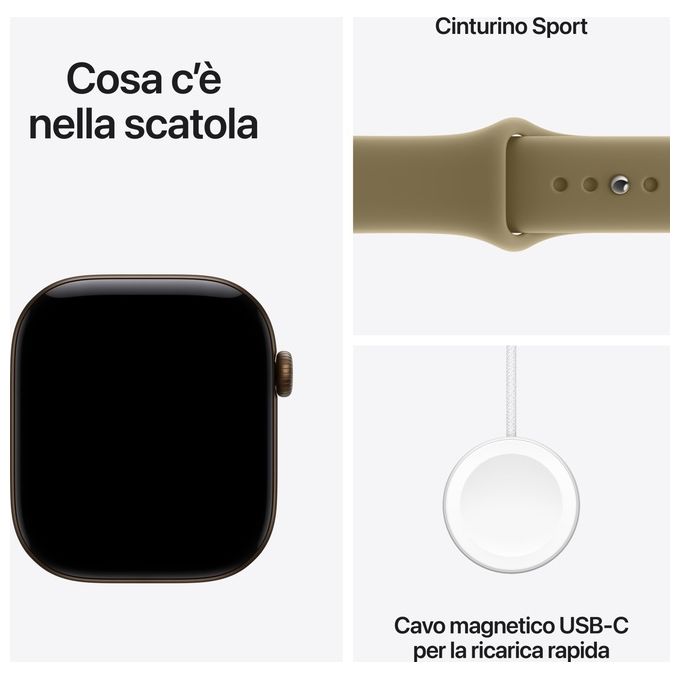 Apple MJEQ4QL-A Apple Watch Series 12 GPS Cassa 46 mm in Alluminio con Cinturino Sport colore Bronzo Scuro con Oliva