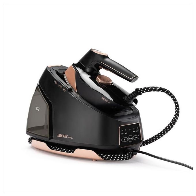Imetec 9034 Evos Ferro da Stiro con Caldaia Tecnologia Flash Steam Pressione 7 bar Colpo di Vapore 500 g-min 2400 W Piastra Infinity Glide colore Nero e Rose Gold