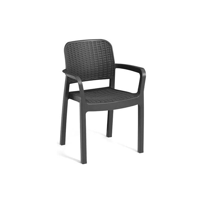 Keter K249570 Bella Sedia da Giardino con Braccioli Impilabile in Resina Effetto Rattan colore Grafite