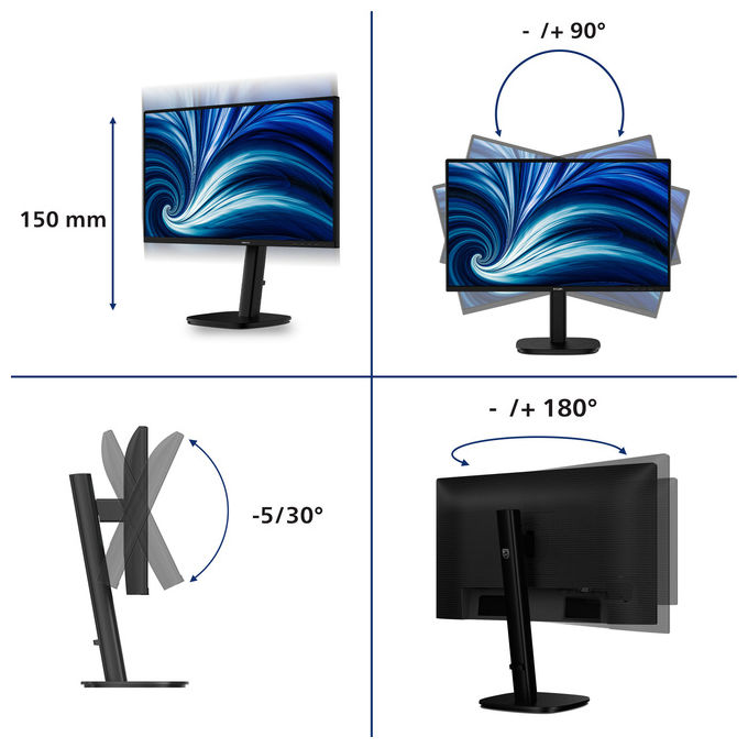 Philips 24B2N3200A-00 Serie 3000 Monitor PC 23.8'' FHD IPS 120Hz Altezza Regolabile colore Nero