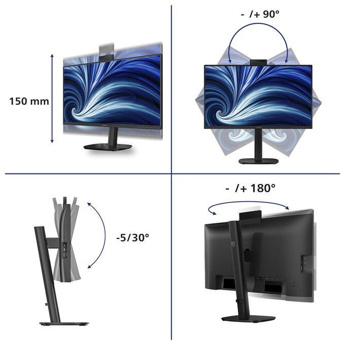 Philips 24B2U3301H Monitor 23,8'' IPS Full HD 120Hz 4ms Webcam 5MP USB-C Hub USB SmartErgoBase colore Nero