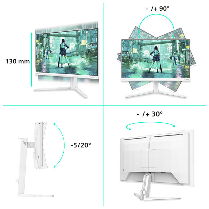 Philips 24M2N3201P Evnia 3000 Monitor Gaming 23,8'' Fast IPS FHD 260Hz 1ms HDR10 Adaptive Sync G-Sync Compatible colore Bianco