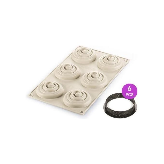 Silikomart 25.273.13.0065 Kit Mini Tarte Twist Stampo in Silicone e Anelli Microforati colore Nero