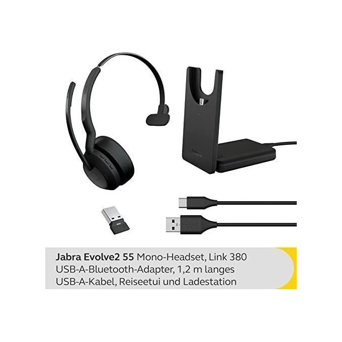 Jabra 25599-899-989 Evolve2 55 Auricolare Mono Wireless con Cancellazione Attiva del Rumore e Certificazione Microsoft Teams colore Nero