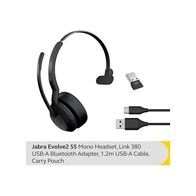 Jabra 25599-899-999 Evolve2 55 Auricolare Wireless con ANC Microfono con Cancellazione del Rumore Bluetooth USB tipo-C Portata 30 m colore Nero