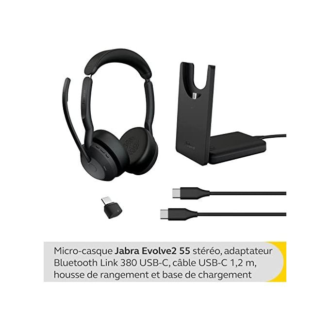 Jabra 25599-999-889 Evolve2 55 Auricolare Wireless Bluetooth 5.2 USB-C Padiglione Ufficio ANC 18h Microsoft Teams colore Nero