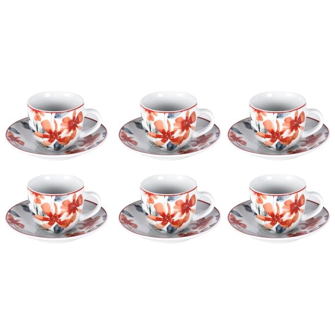 Borella 25683 Cadice Set 6 Tazzine Caffe' con Piattino Porcellana