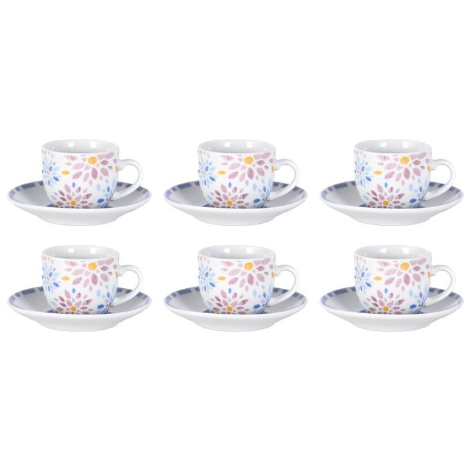 Borella 25685 Saint Tropez Set 6 Tazzine Caffe' con Piattino Porcellana