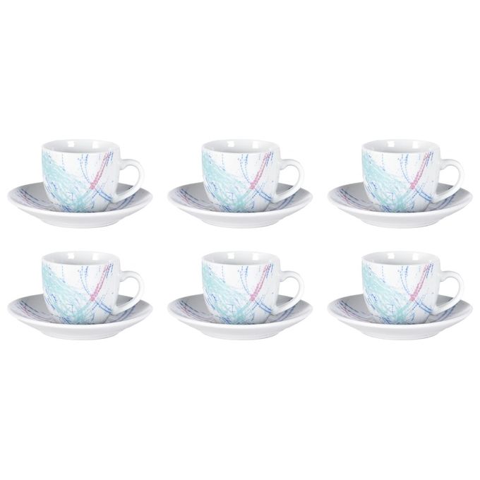 Borella 25691 Lisbona Set 6 Tazzine Caffe' con Piattino Porcellana