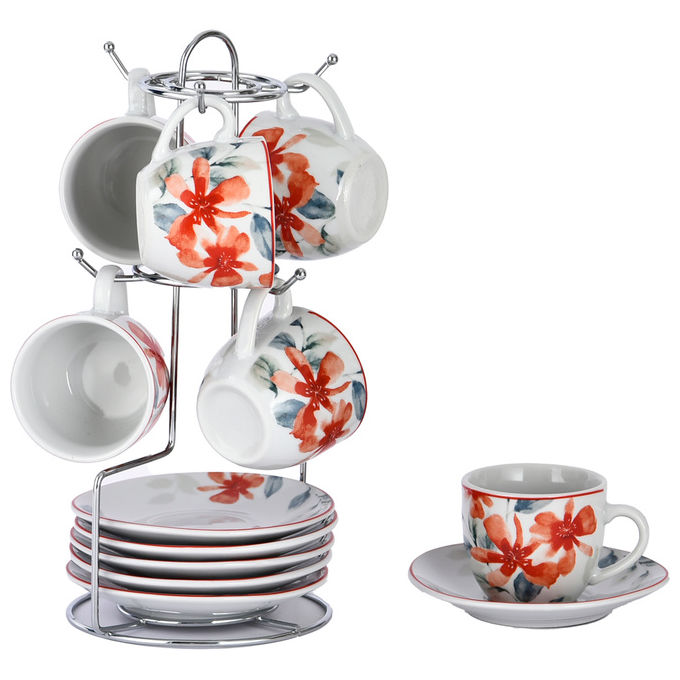 Borella 25699 Cadice Set 6 Tazzine Caffe' con Piattino e Appendino Porcellana