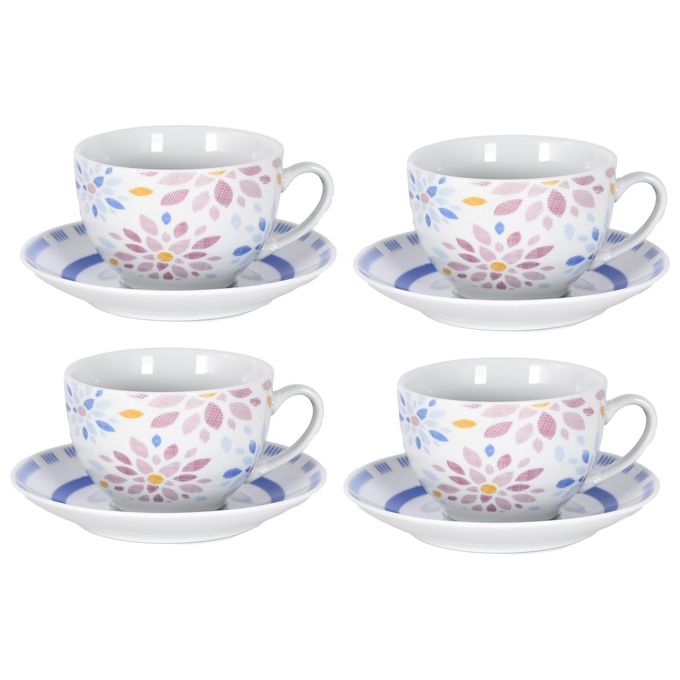 Borella 25705 Saint Tropez Set Te' 4 Tazze con Piattino Porcellana