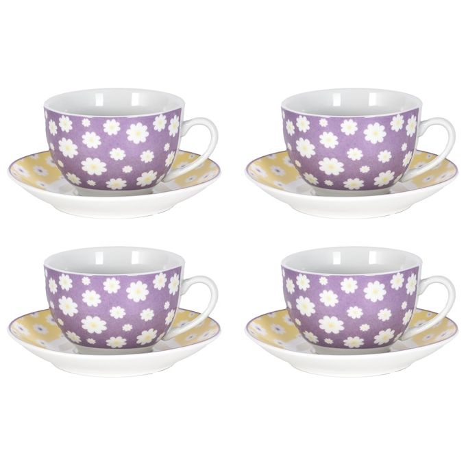 Borella 25706 Pola Set Te' 4 Tazze con Piattino Porcellana