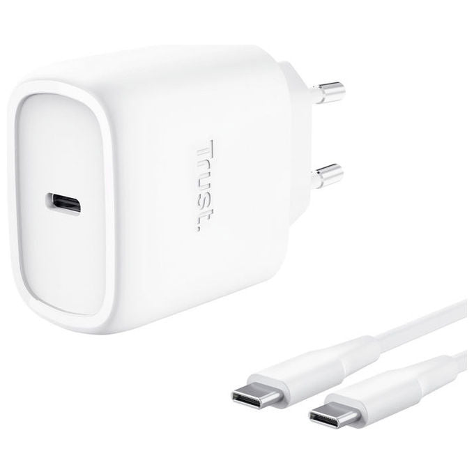 Trust 25721 MAXO Caricabatterie USB-C GaN 45W per Apple con Cavo USB-C 2m colore Bianco