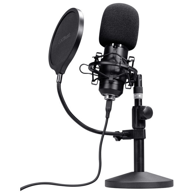 GXTrust 25769 Emita II Microfono USB con Supporto da Tavolo Regolabile e Filtro Pop campionamento 192 kHz-24 bit colore Nero
