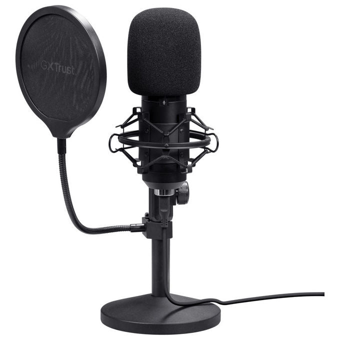 GXTrust 25769 Emita II Microfono USB con Supporto da Tavolo Regolabile e Filtro Pop campionamento 192 kHz-24 bit colore Nero
