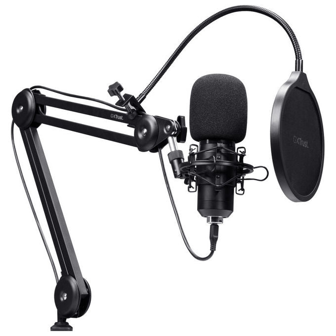 GXTrust 25770 Emita II Microfono USB con Braccio Regolabile Filtro Pop Shock Mount 16 mm 192 kHz-24 bit colore Nero