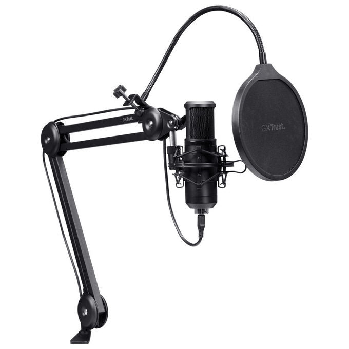 GXTrust 25770 Emita II Microfono USB con Braccio Regolabile Filtro Pop Shock Mount 16 mm 192 kHz-24 bit colore Nero