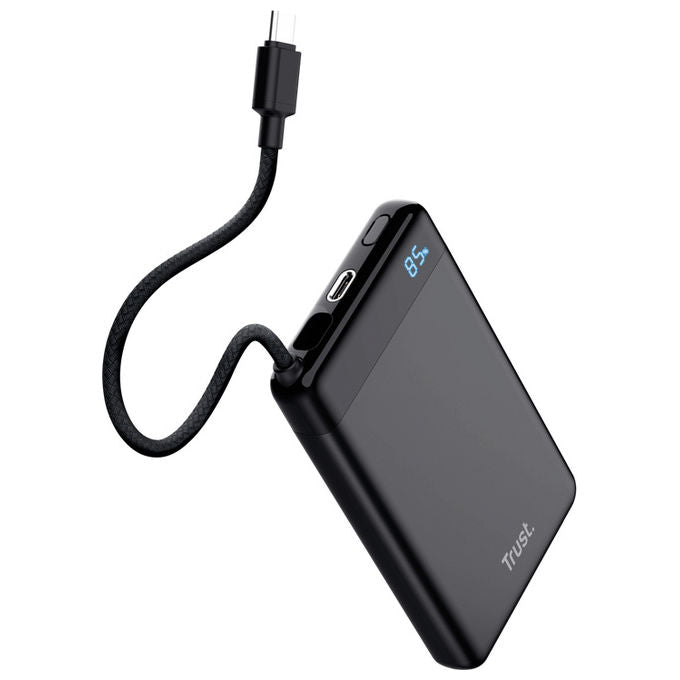 Trust FIERA 10.000 POWERBANK FIXED CABLE Powerbank 10000 mAh con Cavo Integrato colore Nero