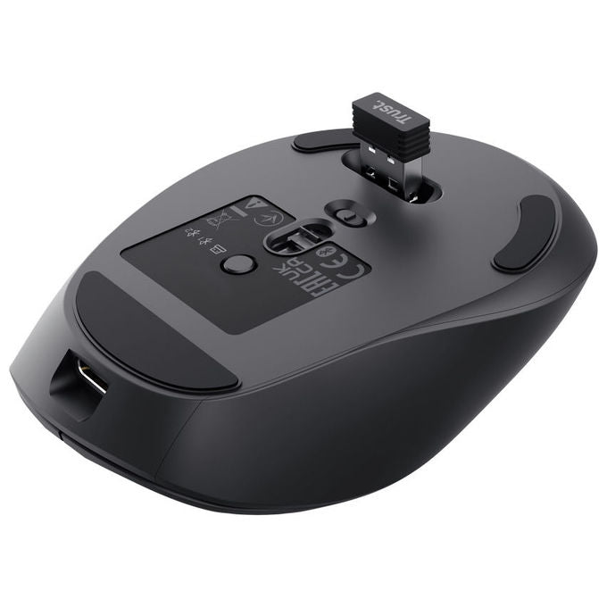 Trust 25991 Zevo Mouse Wireless Ricaricabile Multi-Dispositivo Bluetooth 2.4GHz 4000 DPI Clic Silenzioso colore Nero