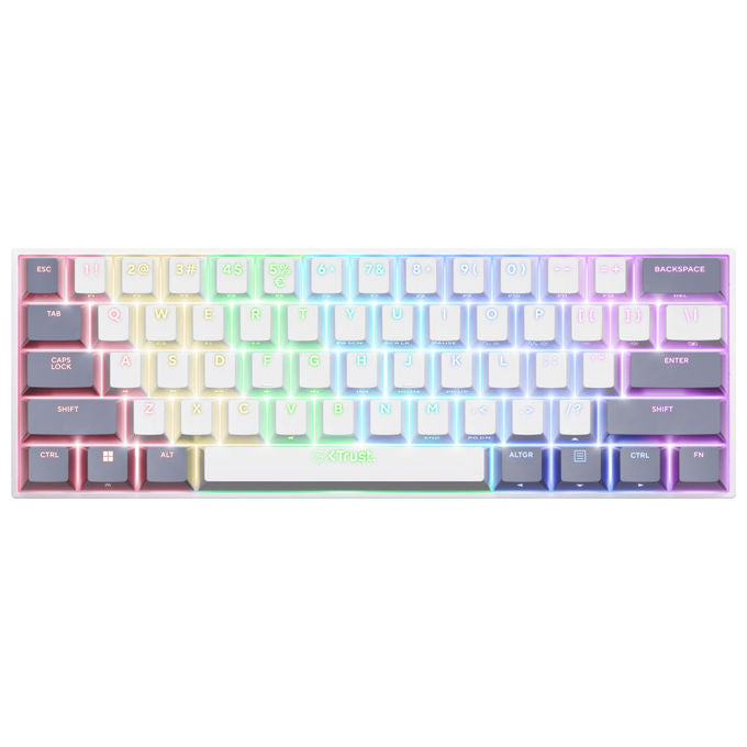 Trust GXT 873 Acira Mini Tastiera Gaming Meccanica 60% Tri-Mode Wireless Bluetooth RGB Layout Italiano colore Bianco
