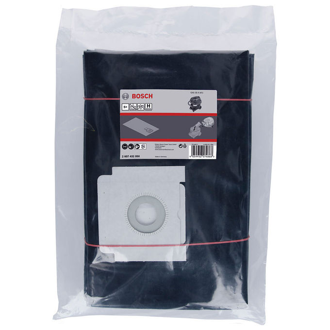 Bosch 2607432050 Sacchetto per la polvere Universale per GAS 35 H AFC Classe H Filtro integrato 5 pz colore Nero