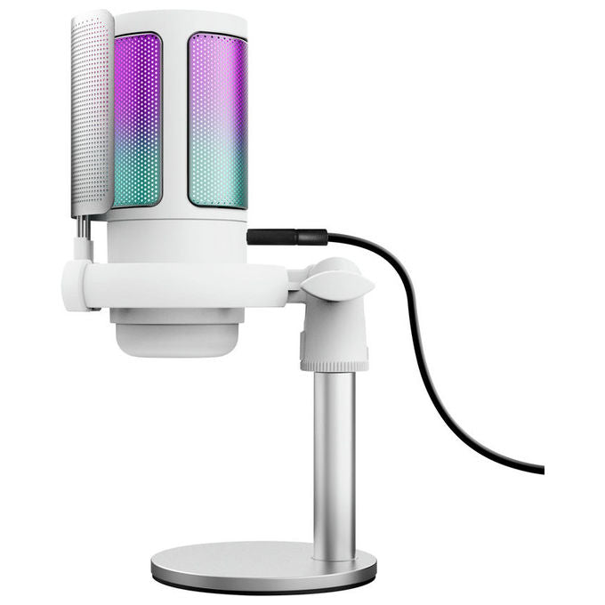 Trust 26082 GXT238W Auron Microfono USB Streaming Cardioide RGB Tap-to-Mute Supporto Regolabile colore Bianco