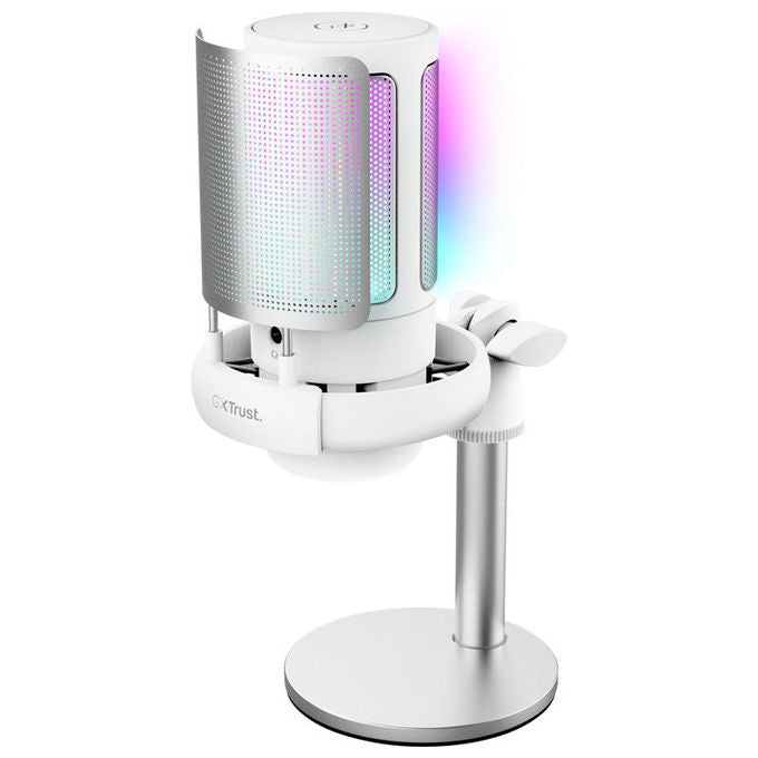 Trust 26082 GXT238W Auron Microfono USB Streaming Cardioide RGB Tap-to-Mute Supporto Regolabile colore Bianco