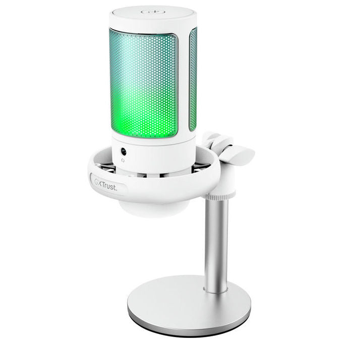 Trust 26082 GXT238W Auron Microfono USB Streaming Cardioide RGB Tap-to-Mute Supporto Regolabile colore Bianco
