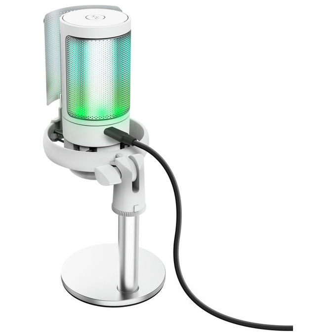 Trust 26082 GXT238W Auron Microfono USB Streaming Cardioide RGB Tap-to-Mute Supporto Regolabile colore Bianco
