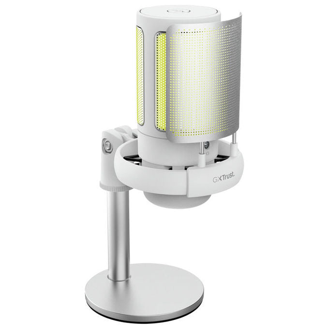 Trust 26082 GXT238W Auron Microfono USB Streaming Cardioide RGB Tap-to-Mute Supporto Regolabile colore Bianco