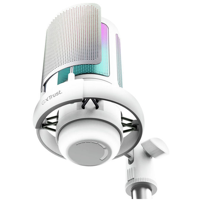 Trust 26082 GXT238W Auron Microfono USB Streaming Cardioide RGB Tap-to-Mute Supporto Regolabile colore Bianco