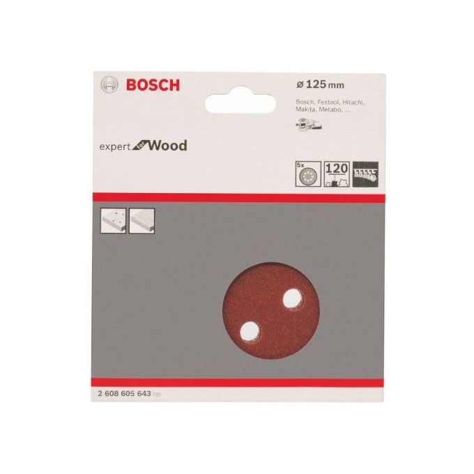 Bosch 2608605643 C430 Expert for Wood and Paint Dischi Abrasivi 125 mm Grana 120 8 Fori Confezione 5 Pezzi