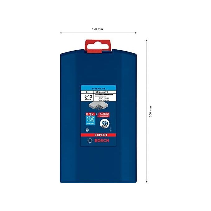 Bosch 2 608 900 195 Expert Set di Punte per Trapano 7 pz SDS-plus in Carburo per Cemento Pietra Calcestruzzo colore Nero