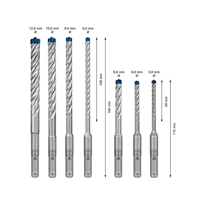 Bosch 2 608 900 195 Expert Set di Punte per Trapano 7 pz SDS-plus in Carburo per Cemento Pietra Calcestruzzo colore Nero