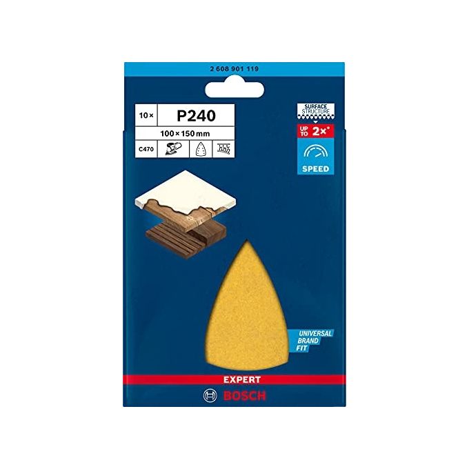 Bosch 10x Carte Abrasive Expert C470 con 7 Fori per Legno Duro Vernice su Legno 100x150mm Grana 240 Accessorio Levigatrice Palmare