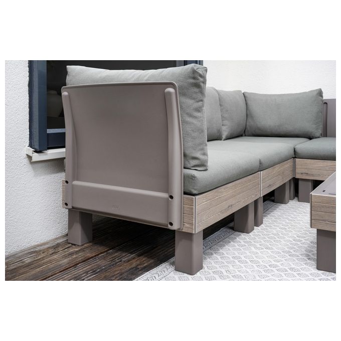 Keter 8711245160450 Elements Extension Kit Modulo Schienale con Cuscino in Resina 100% Riciclata Effetto Vimini colore Ashwood e Cappuccino