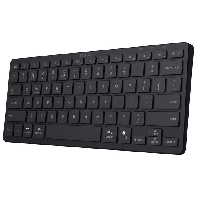 Trust Nado II, tastiera Bluetooth 5.0 multidevice, wireless, ricaricabile, mini Qwerty, 78 tasti, PC tablet smartphone, nera