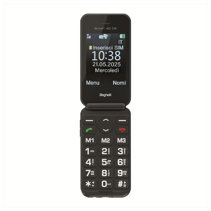 Beghelli 9141 SLV41 Telefono per Anziani 4G VoLTE Doppio Display 2.8'' Tasto SOS Tasti Grandi colore Nero