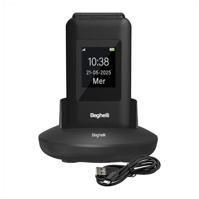Beghelli 9141 SLV41 Telefono per Anziani 4G VoLTE Doppio Display 2.8'' Tasto SOS Tasti Grandi colore Nero