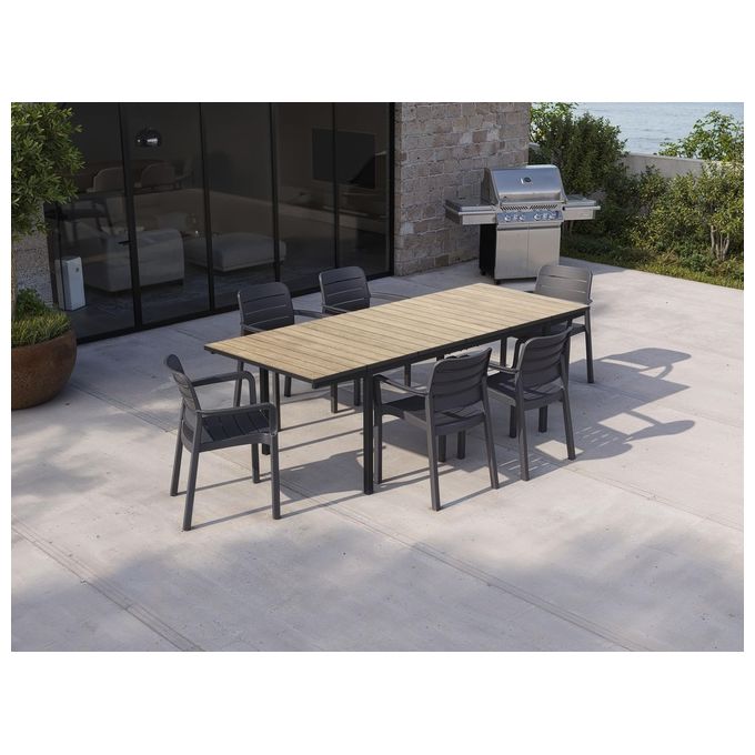 Keter 6015-ASHWOOD_TOTO Porto Nova Tavolo da Giardino Allungabile 194-272x94x75 cm per 10 Persone Resistente UV colore Grafite