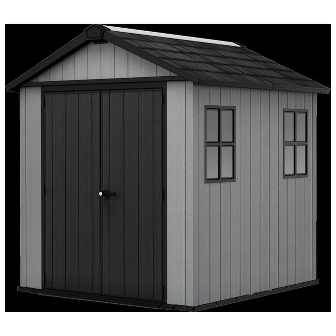 Keter 273218 Newton Plus 757-775 Casetta da Giardino in Resina EVOTECH+ 4 m² Doppia Porta 2 Finestre Lucernario Pavimento Incluso colore Grigio