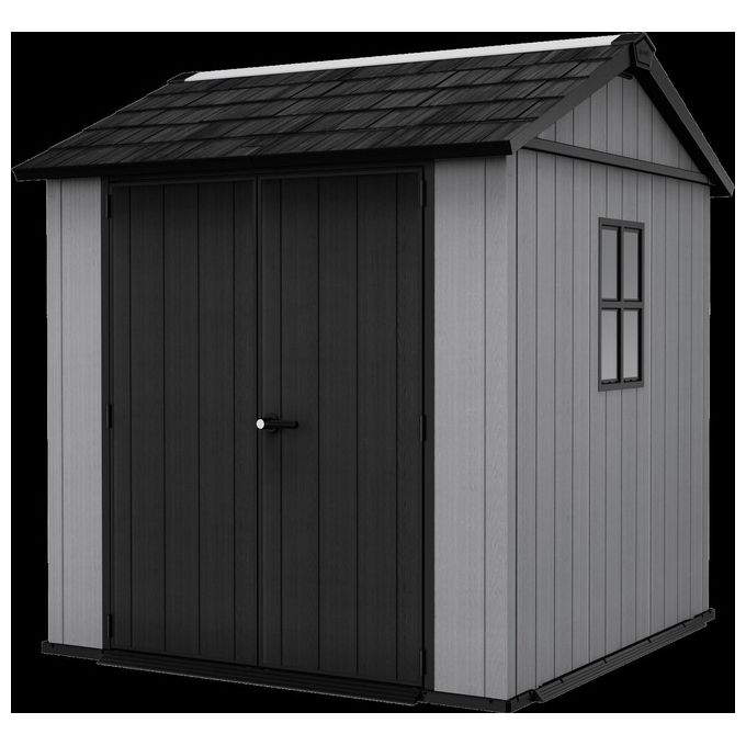 Keter 273218 Newton Plus 757-775 Casetta da Giardino in Resina EVOTECH+ 4 m² Doppia Porta 2 Finestre Lucernario Pavimento Incluso colore Grigio