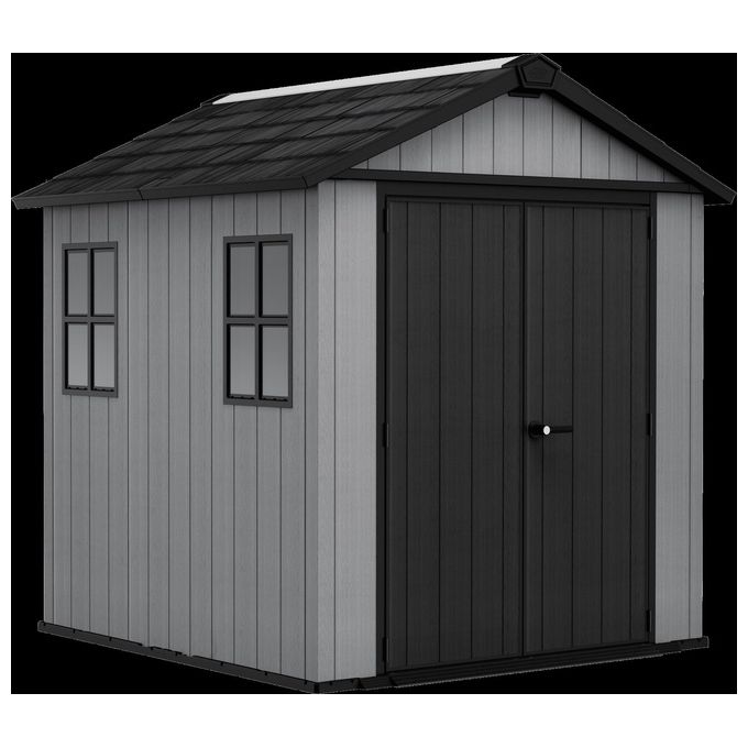 Keter 273218 Newton Plus 757-775 Casetta da Giardino in Resina EVOTECH+ 4 m² Doppia Porta 2 Finestre Lucernario Pavimento Incluso colore Grigio