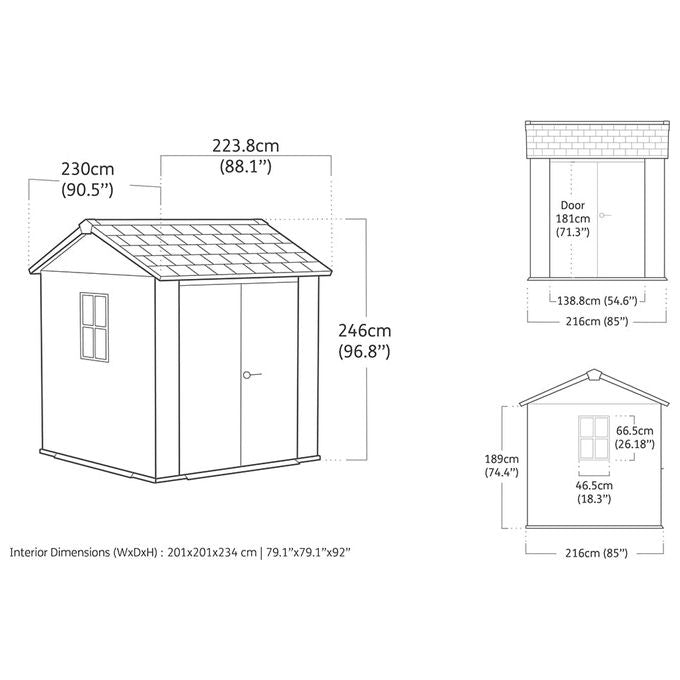 Keter 273218 Newton Plus 757-775 Casetta da Giardino in Resina EVOTECH+ 4 m² Doppia Porta 2 Finestre Lucernario Pavimento Incluso colore Grigio