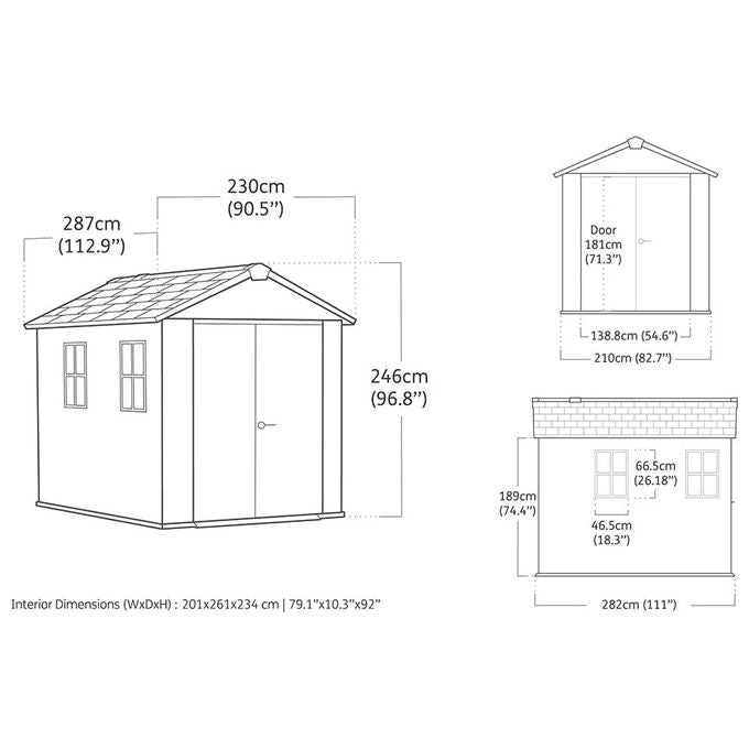 Keter 273219 Newton Plus Casetta da Giardino in Resina 5,2 m² 230x287x246 cm resistenza neve 150 Kg-m² colore Grigio