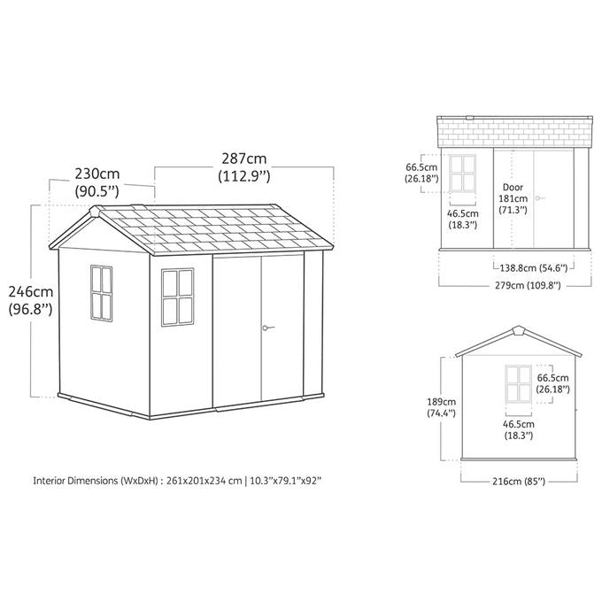 Keter 273219 Newton Plus Casetta da Giardino in Resina 5,2 m² 230x287x246 cm resistenza neve 150 Kg-m² colore Grigio