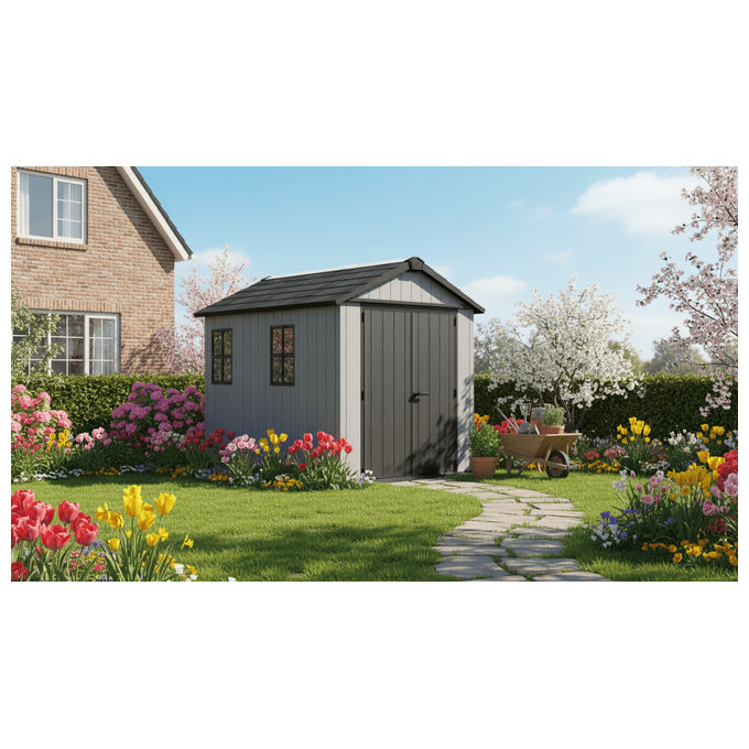 Keter 273219 Newton Plus Casetta da Giardino in Resina 5,2 m² 230x287x246 cm resistenza neve 150 Kg-m² colore Grigio